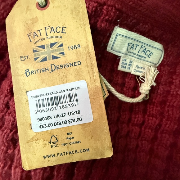Fat Face Cozy Raspberry Red Cardigan Sweater - Picture 5 of 5